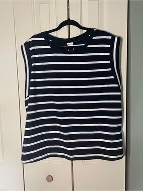 Classic Black & White Striped Cap Sleeve Top Sz XXL